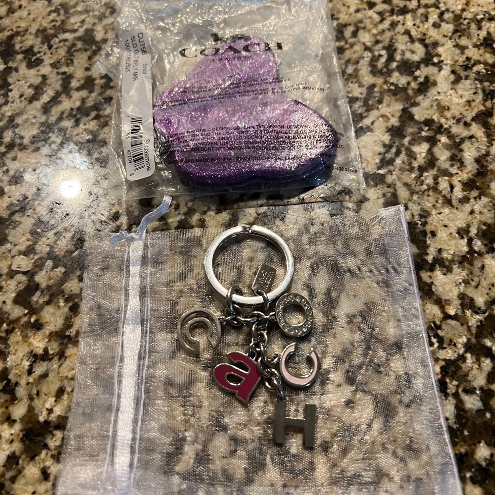 Coach Silver and Red Key Holder and Coach purple mirror